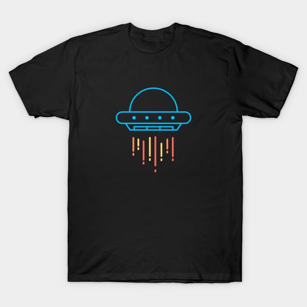 Neon Blue UFO Flying Saucer T-Shirt T-Shirt by happinessinatee